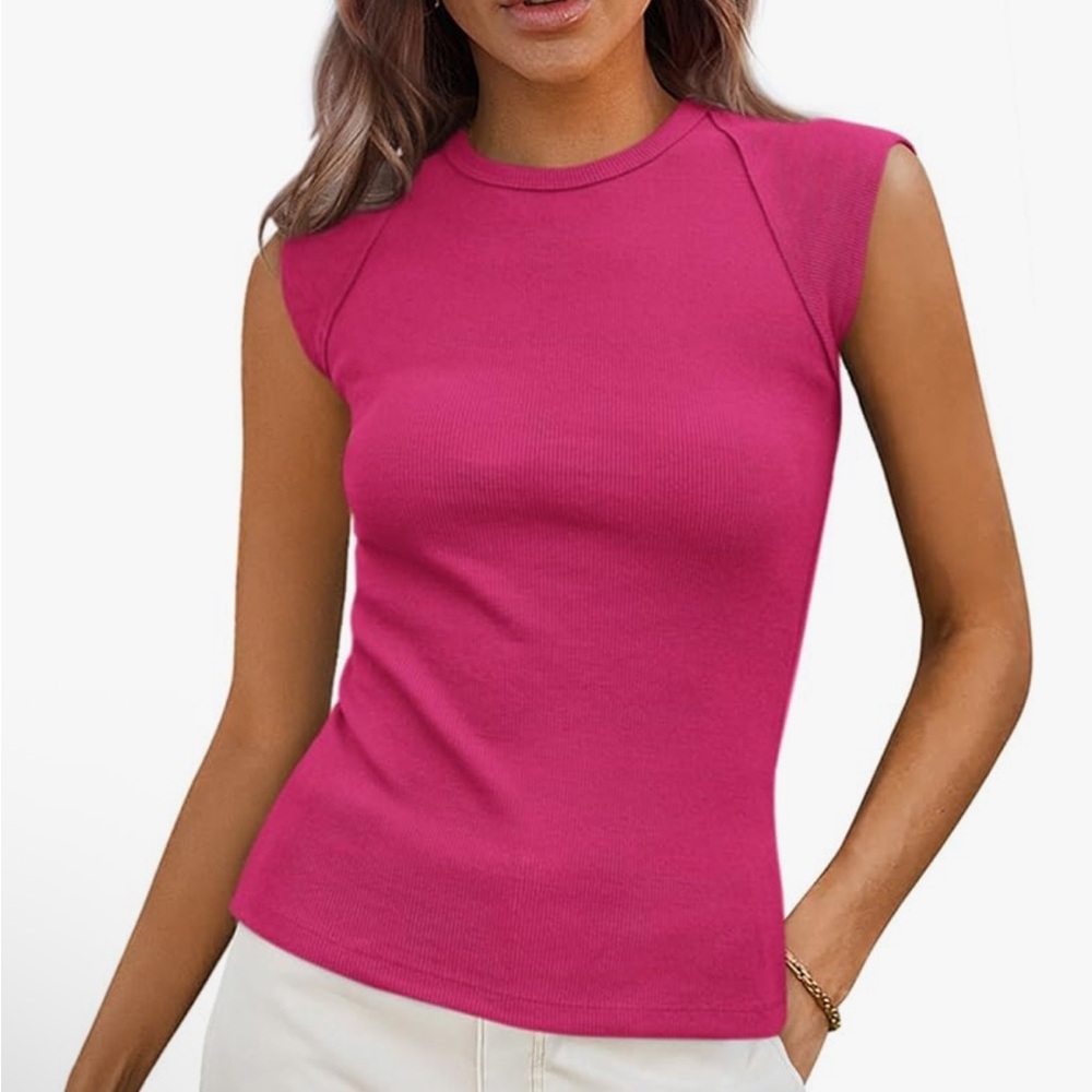 Pretty Garden Pink Sleeveless Women's Ribbed Top Size Small